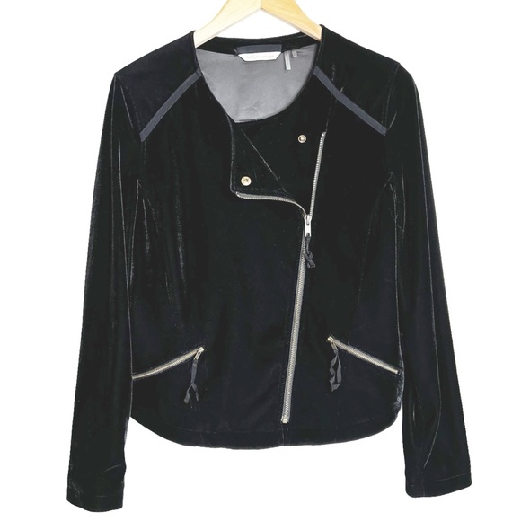 Soft Surroundings Jackets & Blazers - Soft Surroundings Grunge Asymmetric Velvet Cropped Moto Jacket S Black Zip Edgy